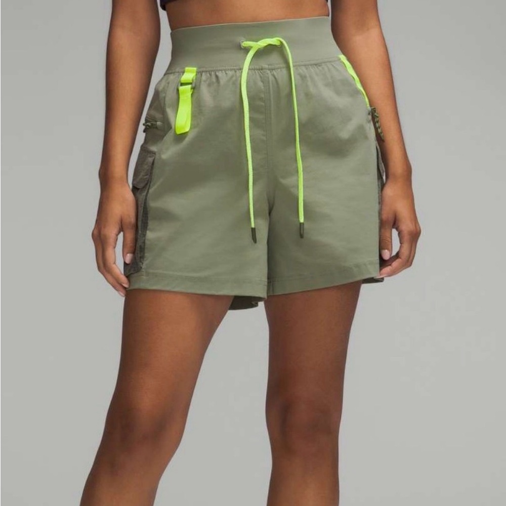 Lululemon Athletica Green Cargo Shorts with Neon Accents